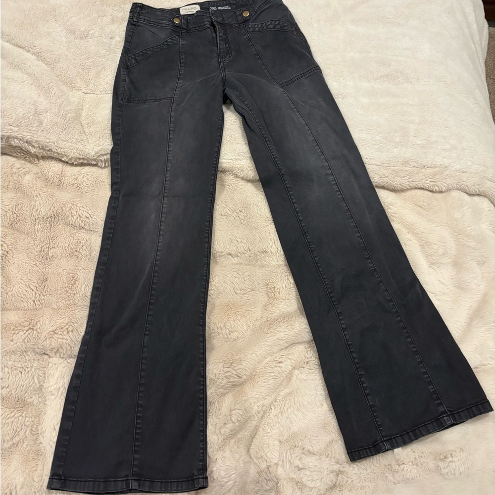 Pilcro Washed Black Wide-Leg Jeans with Paneled Seams